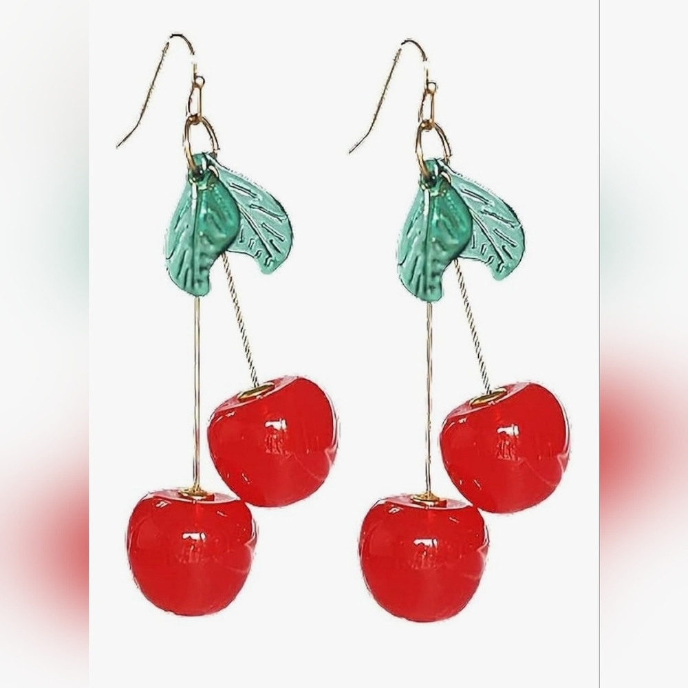 Gold Or Silver Long 🍒 CHERRY DROP gold Earrings. Fun And Super Cute.